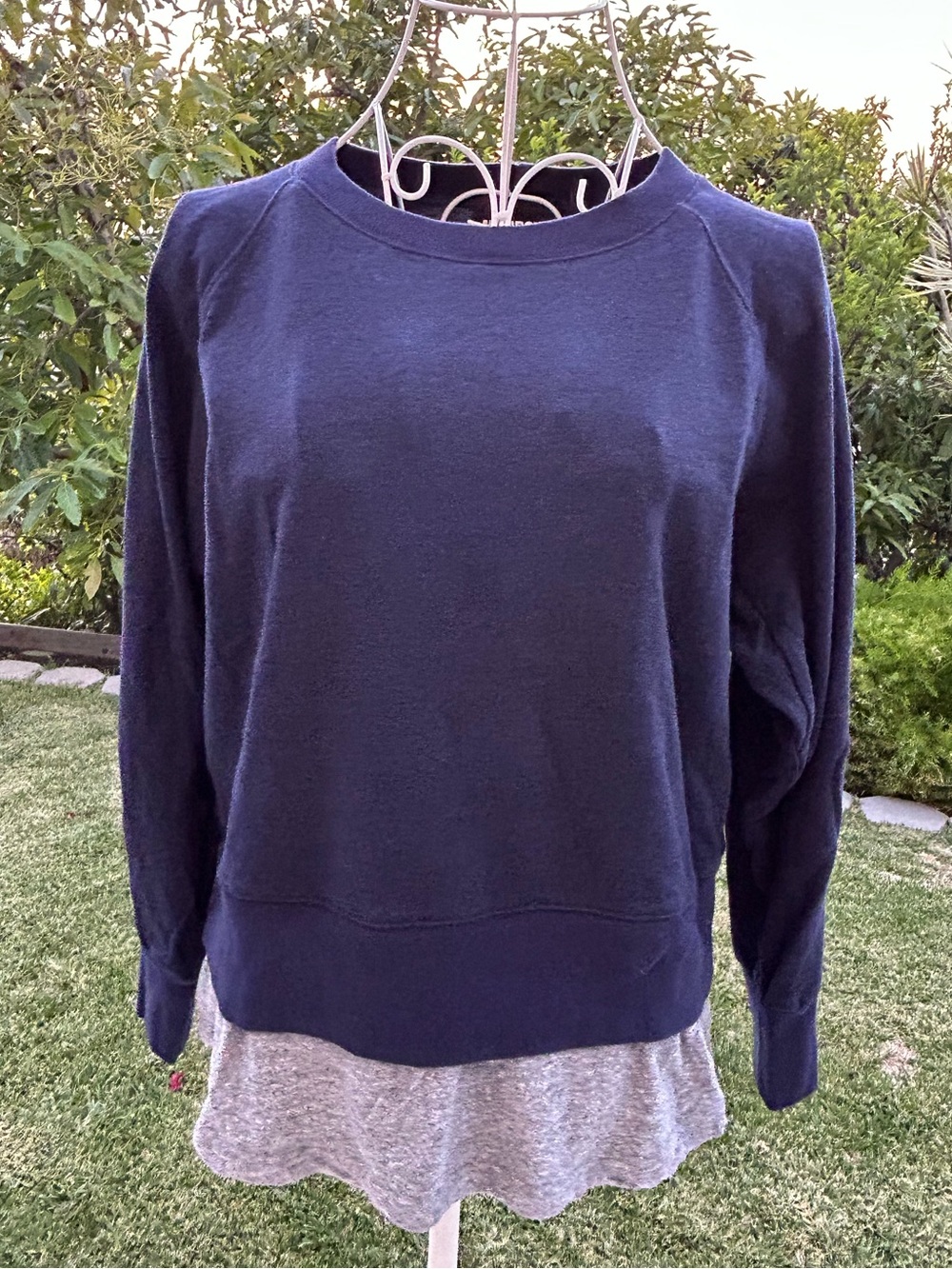 Monrow Navy Sweatshirt with Gray tee sewn under SM